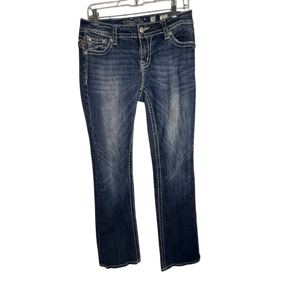 Miss Me Womens Mid-Rise Embellished Bootcut Jeans Size 28 Medium Wash